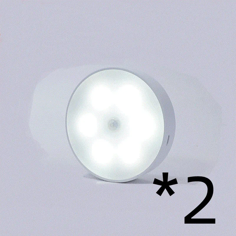 Luz LED inalámbrica redonda con sensor de movimiento y recargable por USB para armarios de cocina, iluminación nocturna