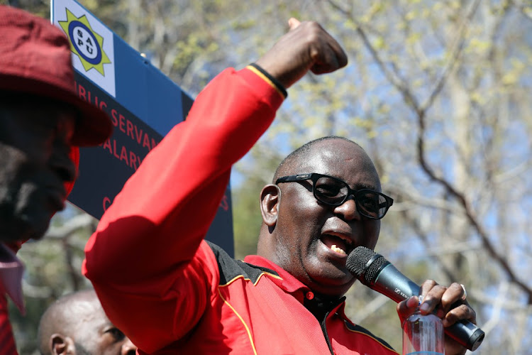 Saftu general secretary Zwelinzima Vavi addresses a crowd of protesters during the national shutdown at Union Buildings in Pretoria.