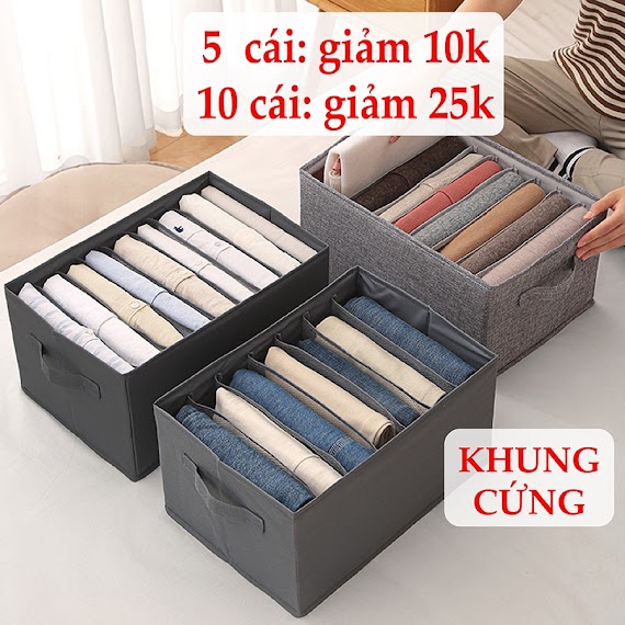 Hộp Vải Đựng Quần Áo Chia Ngăn Khung Cứng Living C, Túi Đựng Quần Áo Chia Ngăn Gọn Gàng