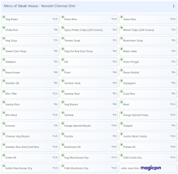 Steak House - Novotel Chennai Omr menu 