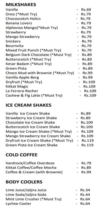 Lassi Store menu 