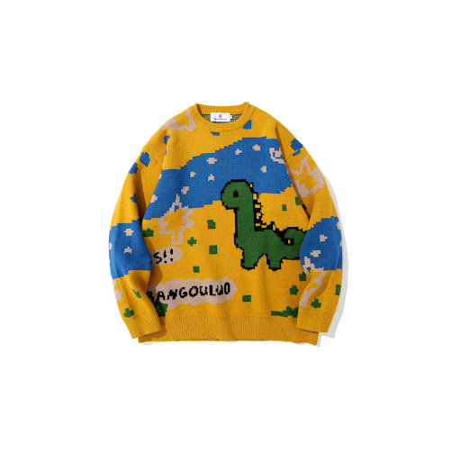 Title 1, Mens Round Neck Dinosaur Print All-match Casua...