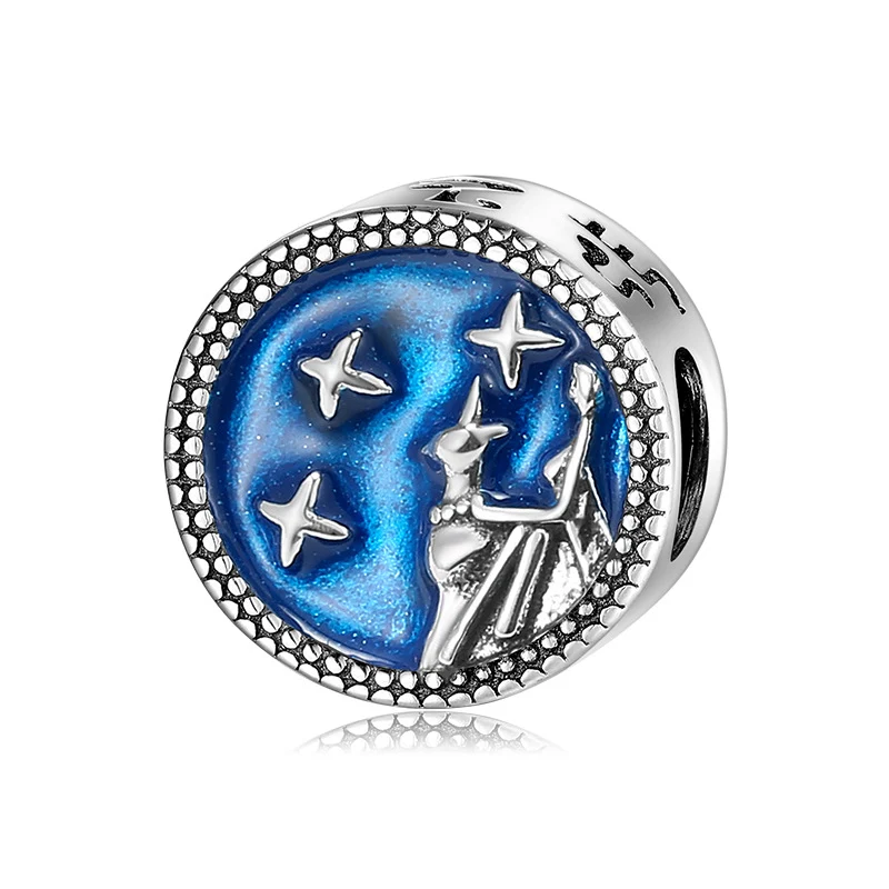S925 Bracelet en argent sterling perles de gel bleu ciel étoilé 12 constellations Accessoires DIY Beads Créez votre bracelet personnalisé.