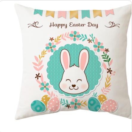 Capa de almofada de pele de pêssego Amazon com estampa de coelho de Páscoa, desenho animado, para sofá, cama e decoração.