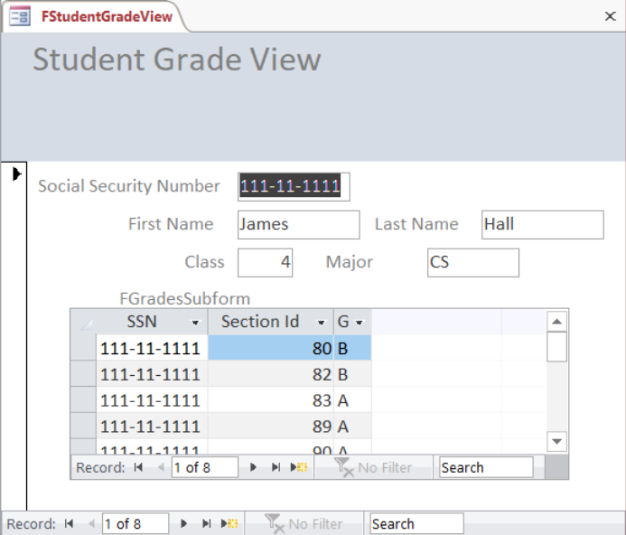 Student Grade View Form