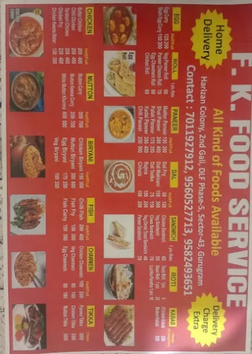 F.K Food Services menu 