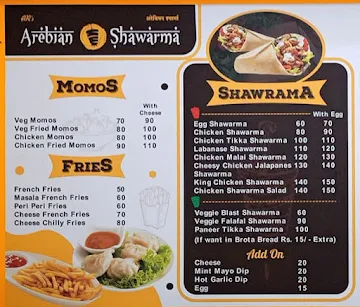 AR's Arebian Shawarma menu 