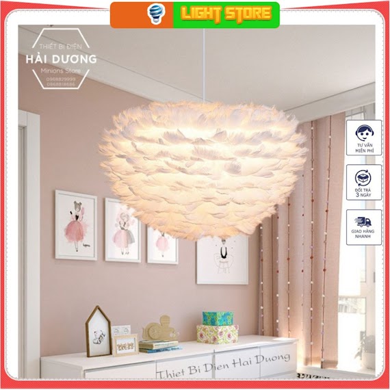 Đèn Chùm Mây Lông Vũ Bắc Âu Decor Lighting Tn329 ( Loại Cỡ Lớn 60Cm) - 3 Chế Độ Ánh Sáng - Tặng Kèm 3 Bóng Led Siêu Sáng