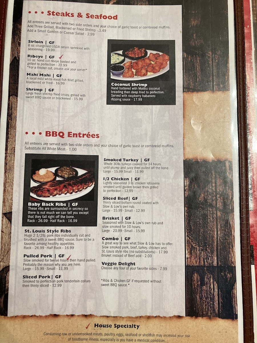 Slow & Low BBQ - Viera gluten-free menu