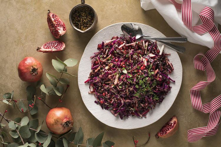 Ruby red coleslaw with sweet ginger vinaigrette.