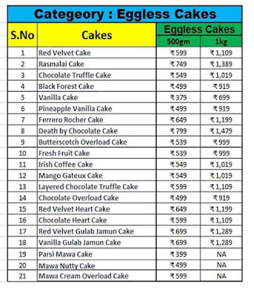 CakeZone menu 