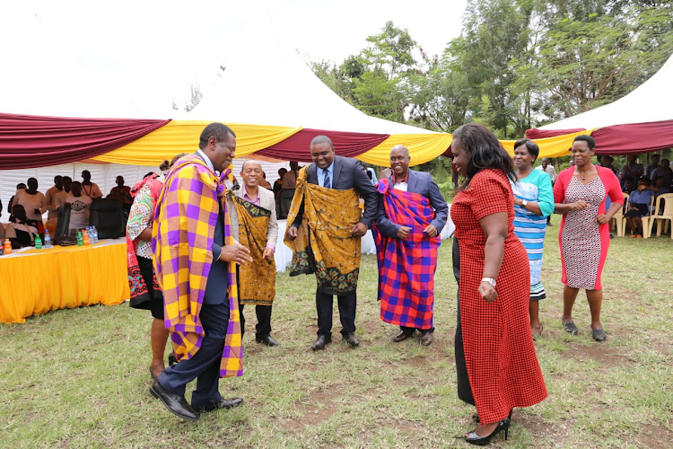 Kenya Medical Training College (KMTC) board chairman Philip Kaloki, Board CEO Michael Kiptoo and Lake Victoria Campus principal Catherine Omasaja on Thursday in Kisumu