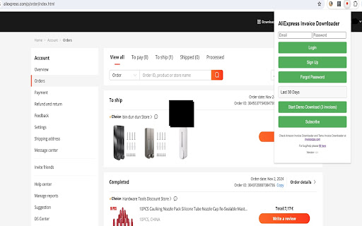 AliExpress Invoice Downloader
