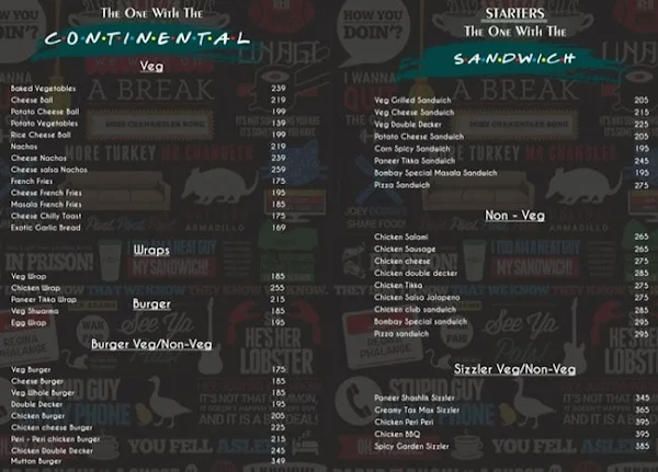 The Central Perk menu 