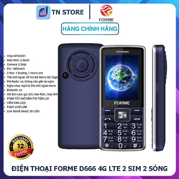 Điện Thoại 4G Forme D666 - 2 Sim 2 Sóng - 4G Lte - Màn Hình 2.4 Inch - Pin 1800 Mah - Bh 12 Tháng