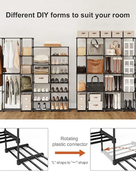 Portable Closet Wardrobe Clothes Rack with Shelves Freest... - 1