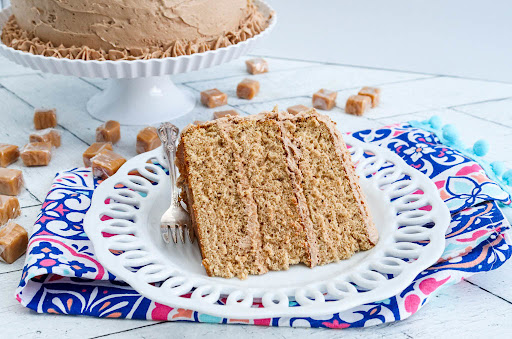 A slice of Aunt Susan's Caramel Cream Cake.