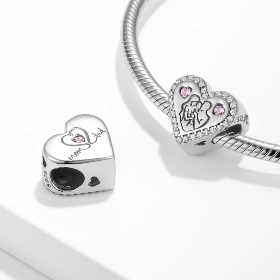 Pendentif en argent sterling S925 Famille Chaleureuse avec perles d'amour pour trois bouches. Accessoires DIY pour votre création unique.