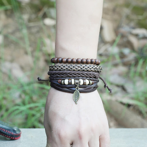 Title 2, Mens Braided Leather Punk Bracelet, European a...