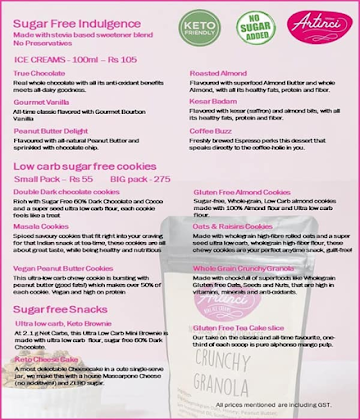 Artinci - Indulge Guilt Free! menu 