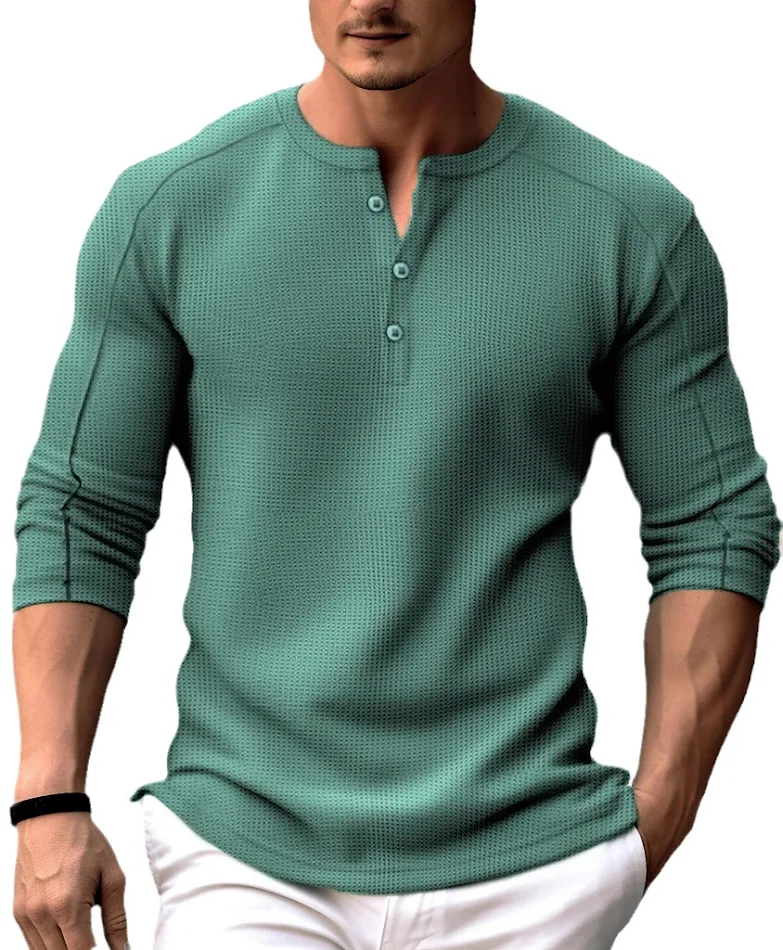 Camiseta Henley Waffle Masculina Casual Fashion Gola Henley Conforto e Estilo Despojado Perfeita para o Dia a Dia Fresca e Versátil