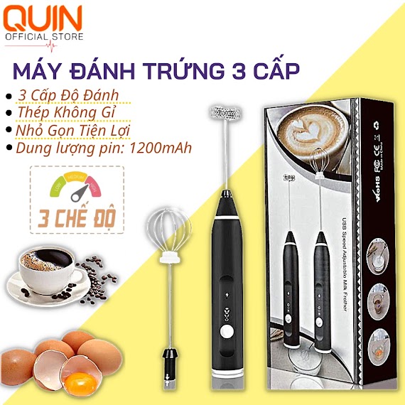 [Giá Tốt] Máy Đánh Trứng, Đánh Sữa Và Tạo Bọt Cafe Di Động Cầm Tay 3 Tốc Độ Sử Dụng Pin Sạc Cao Cấp