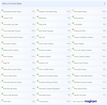 Fresh Bake menu 