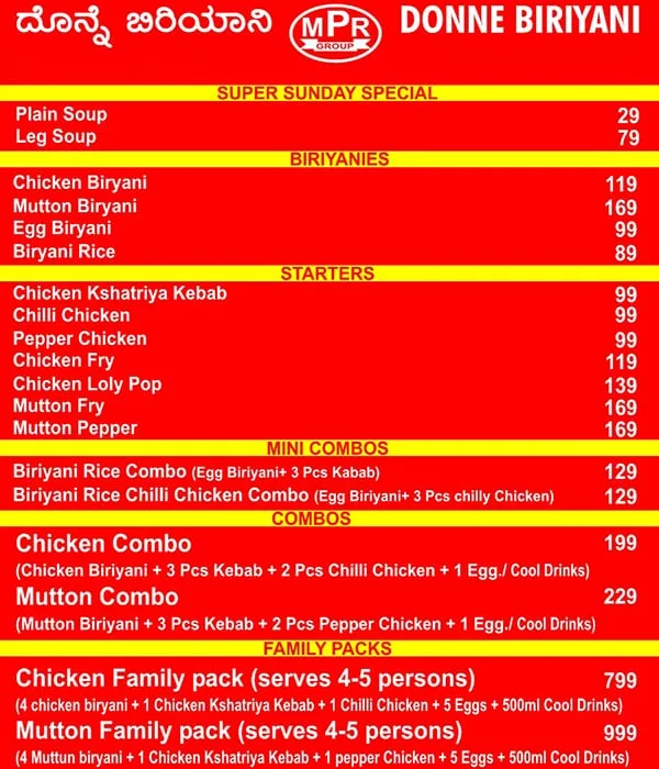 Mpr Donne Biriyani menu 