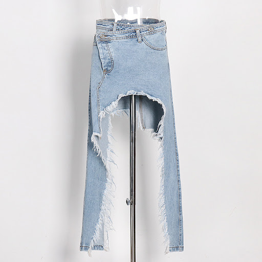 Title 9, Gonna in denim midi da donna con spacco irregol...