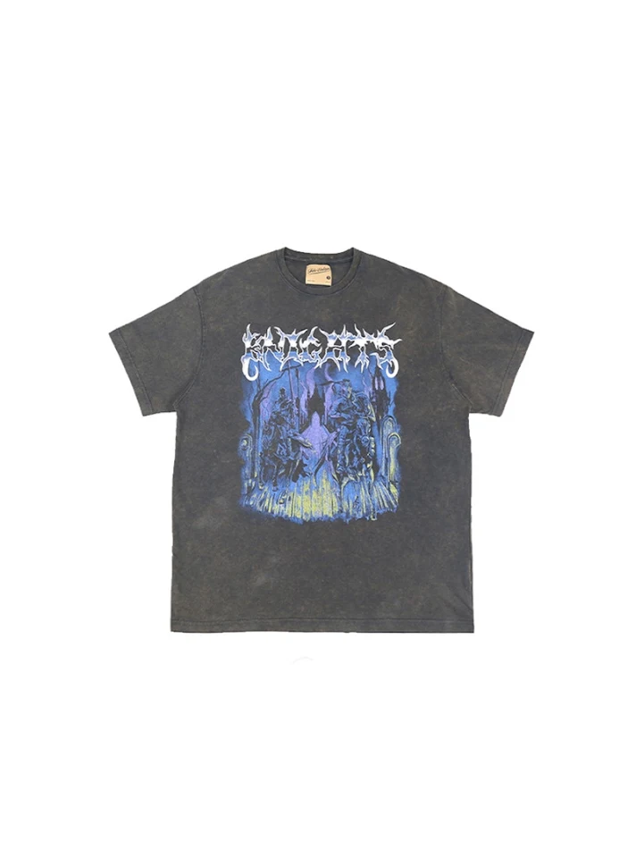 Knight Retro Print High Street Hip-hop Short-sleeved T-shirt