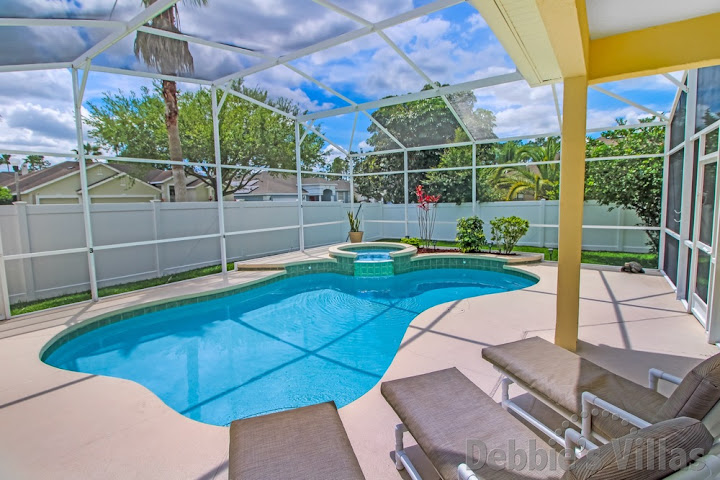 Southwest-facing private pool and spa at this Highlands Reserve villa in Davenport