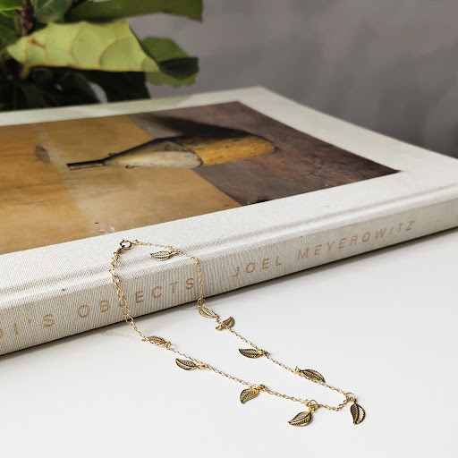 Title 5, 925 Anklet à feuilles à feuilles argentées