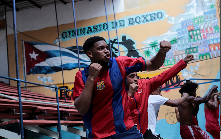 Boxing students practice during a training session in downtown Havana, Cuba,