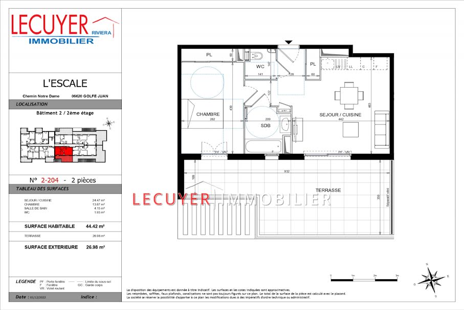 Vente appartement 2 pièces 44.42 m² à Le golfe juan (06220), 380 000 €