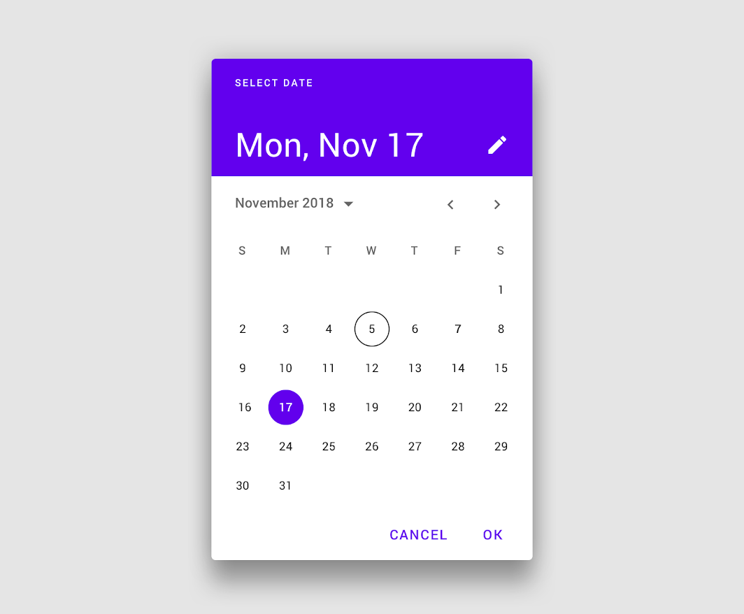 Visual Representation of Material Date Picker