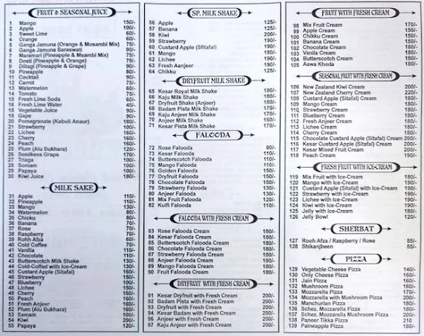 Kashimira Fruit Cream Center menu 