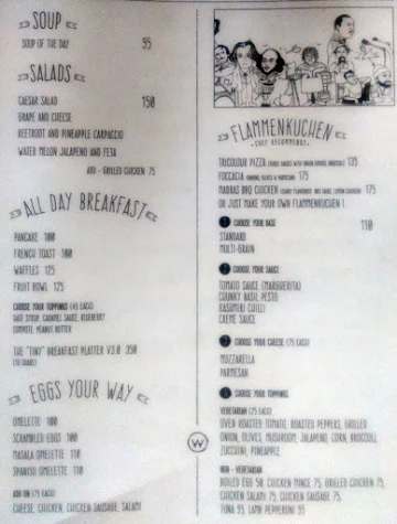 Writer's Cafe menu 