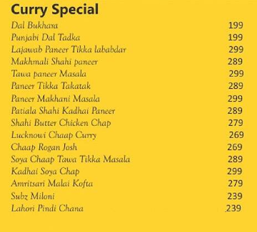 Curry In A Hurry menu 