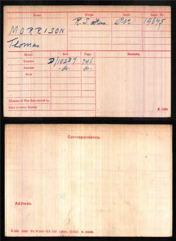 Thomas Morison / Morrison Medal Index Card