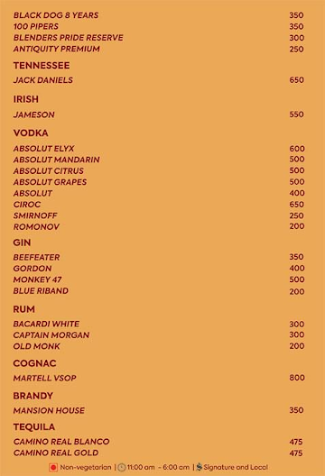 Kava Bar menu 