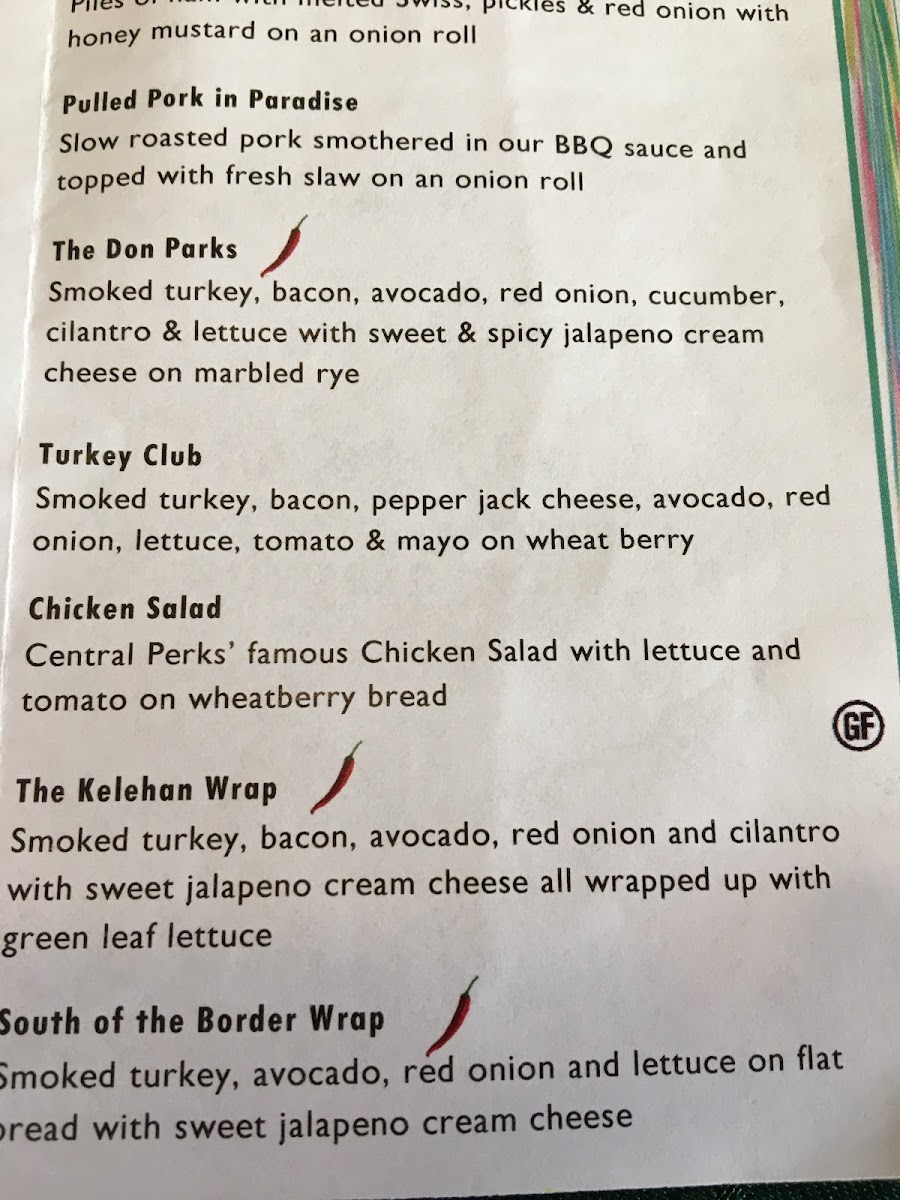 Central Perks gluten-free menu