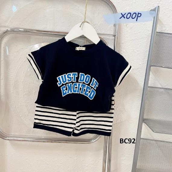 Đồ Bộ Cộc Tay Xoop Cotton Lụa Xoop In Chữ Just, Quần Kẻ Cho Bé Trai Bé Gái (12 - 24Kg) Bc92, Shop Phúc Yến