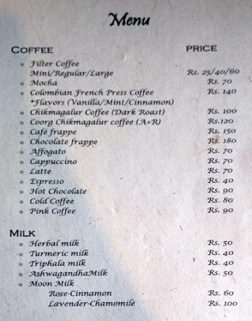 Josie's Coffee House menu 