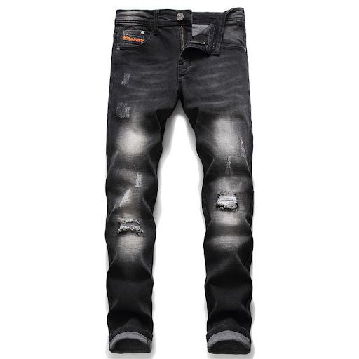 Title 6, Mens Non-iron Ripped Straight Jeans with Micro...