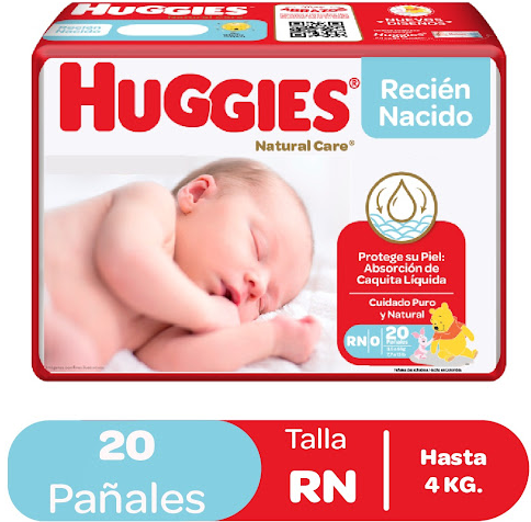 HUGGIES PAÑALES NATURAL CARE RN X 20 UN. RECIEN NACIDO