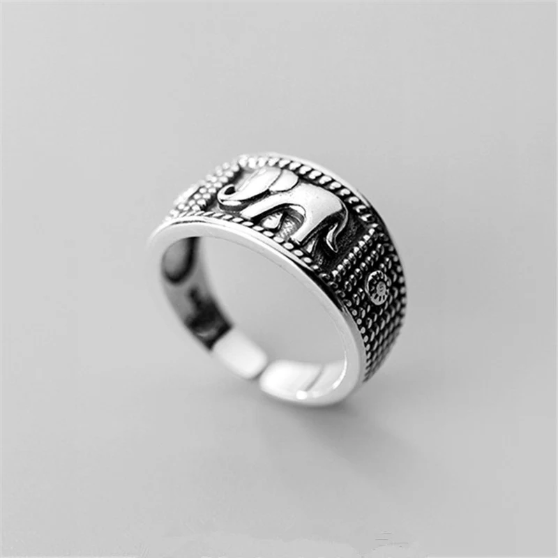Vintage Thais zilveren olifantenring voor dames, distressed look, eenvoudig openend ornament, verstelbaar, uniek sieraad