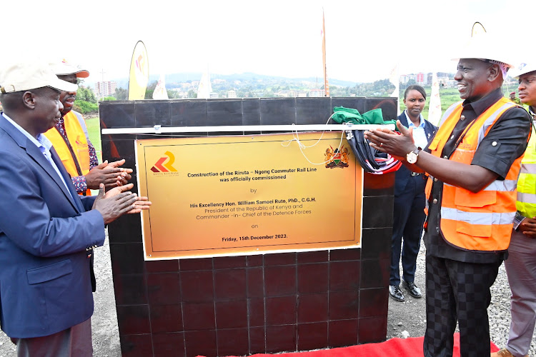 President William Ruto during the launch of construction works for the Riruta-Ngong Commuter Rail line in Kajiado County on December 15, 2023