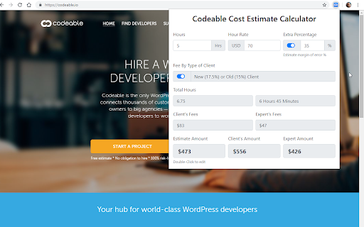 Codeable Cost Estimate Calculator