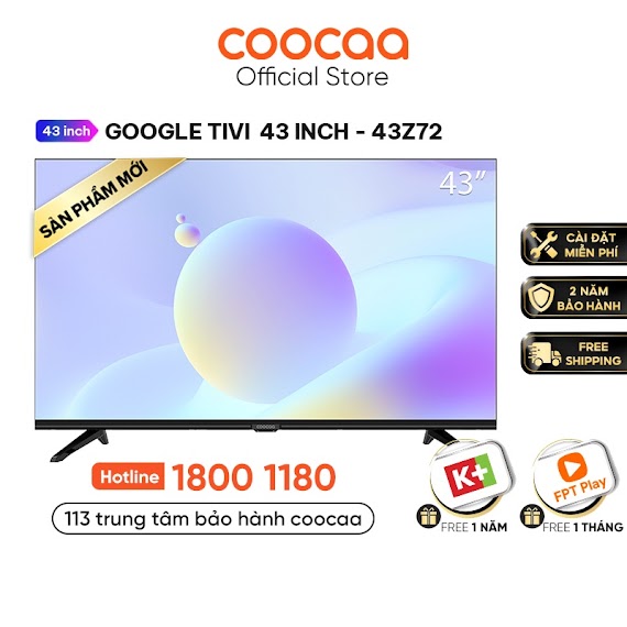 [Mã Elbau4 Giảm 4% Đơn 500K] Smart Google Tivi Hd Coocaa 43Inch - Model 43Z72 - Miễn Phí Lắp Đặt