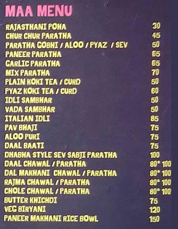 Chai Vaai Cafe menu 